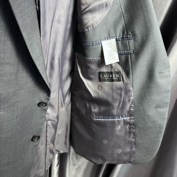 Lauren Ralph Lauren Mens Suit Jacket 50R Black Label Blazer Gray Wool Blend Prom - Picture 14 of 17